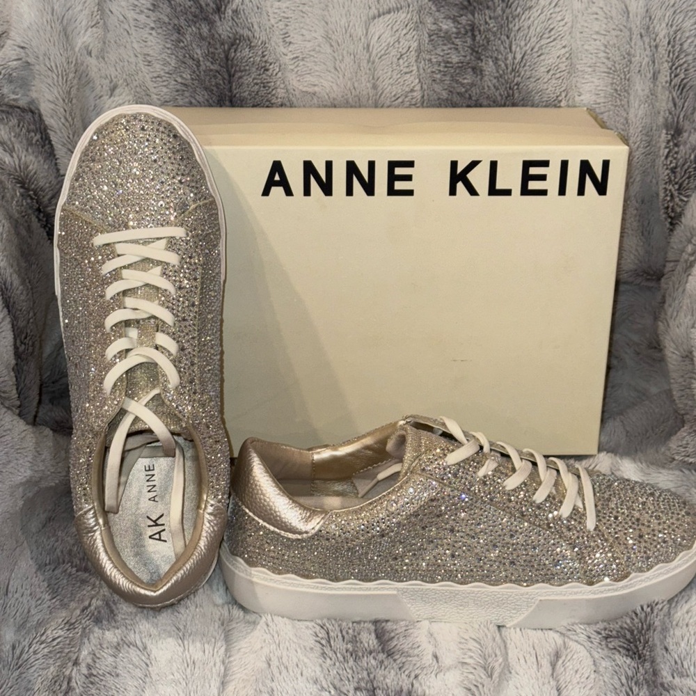 NWB Anne Klein Metallic and Silver Rhinestone Sneakers Sz 9.5 (run small) - Picture 3 of 11